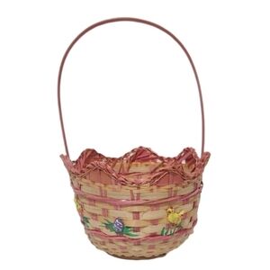 Vintage Woven Cracked Egg Shaped Easter Themed Basket